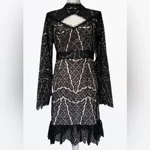 VENUS Dresses Venus Black Lace Detail Longsleeved Mini Dress